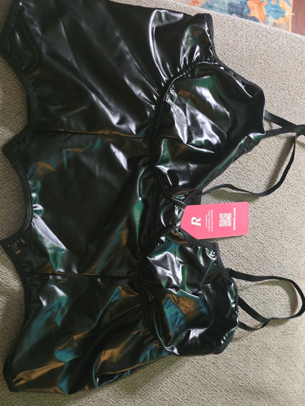 Women's Black Faux Leather Bralette Top